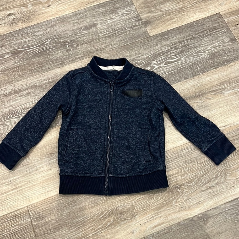 H&M zip up heathered navy blue jacket size 2-4y